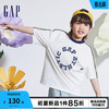 Gap男童2024夏季纯棉拼接织带logo短袖T恤儿童装上衣890535 白色 120cm(XS)亚洲尺码