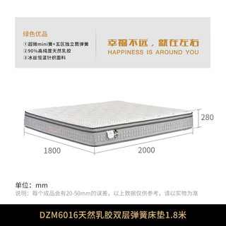 左右乳胶弹簧床垫加厚28cm护腰护脊家用软垫冰丝面料防螨抗菌DZM6016 DZM6016 1.8米弹簧床垫