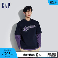 Gap男女装2024春季纯棉重磅字母logo圆领短袖T恤上衣885839 海军蓝 180/100A(XL) 亚洲尺码