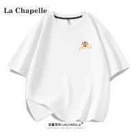 La Chapelle 印花重磅半袖黑色宽松休闲时尚华夫格男士体恤 醒狮CHINA#白 2XL