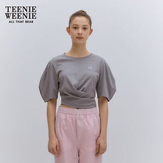 Teenie Weenie【丝光棉】小熊2024年夏季设计感泡泡袖短袖T恤 灰色 155/XS