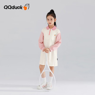 可可鸭（QQ DUCK）童装儿童裙子女童连衣裙运动Polo裙青少年衣服秋季 (K小鸭POLO裙)米白 165CM