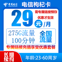 CHINA TELECOM 中国电信 枸杞卡29元/月275G全国流量不限速100分钟