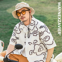 韦恩泽维尔 WAYNEXZAVIER大码泡泡纱衬衫男宽松夏季日系五分袖古巴领薄外套8365 白色 L（150-170斤)