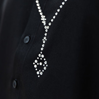 韦恩泽维尔 WAYNEXZAVIER大码黑色衬衫男长袖抗皱宽松轻商务贴钻设计衬衣薄8504 黑色 2XL（160-210斤）