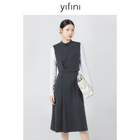易菲（YIFINI）无袖高腰气质连衣裙女秋季高级感中长款裙子B09Y3997 魅影灰色 0S