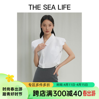 THE SEA LIFE欧海一生 花苞袖衬衫24夏不对称领设计感短款衬衫C11203 云白色 S