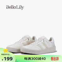 Bella Lily2024春季潮流织物小白鞋女透气舒适板鞋低帮休闲鞋 米白 35