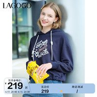 La·go·go 拉谷谷 Lagogo拉谷谷2023秋季新款连帽长袖刺绣慵懒风藏青色卫衣女小个子