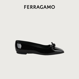 菲拉格慕（Ferragamo）女士黑色不对称蝴蝶结芭蕾舞平底鞋 0768939_1D _ 60