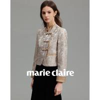 限尺码：Marie Claire 嘉人 新中式国风盘扣长袖外套女2024春季新款撞色修身改良唐装上衣