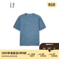 izzue it 男装水洗磨白短袖T恤2024春季复古街潮拼接半袖1139S BLD/蓝色 L