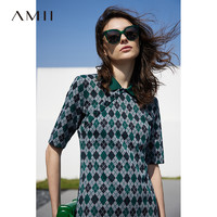 AMII 撞色斜襟POLO领连衣裙显瘦新中式风格纹裙子女复古12321011
