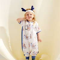 DOMIAMIA桑蚕丝睡袋宝宝分腿式儿童睡衣婴儿防踢被透气吸湿抑菌夏款短袖 双层短袖-焱火派对 XL码(身高105-115cm)