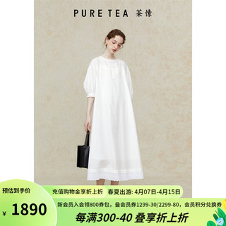 茶·愫【霜花刺绣】puretea茶愫裁片绣花连衣裙女泡泡袖2024年夏季 皓白 S