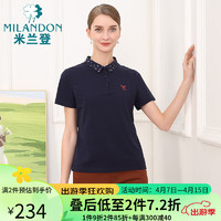 米兰登（MILANDON）2024夏季中老年女装装polo衫针织短袖t恤女薄款WP2T1119 藏兰 XL