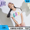 Gap女童2024夏季纯棉翻转亮片渐变色logo短袖T恤儿童装890374 白色 130cm(S)亚洲尺码