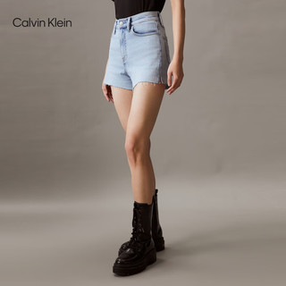 Calvin Klein Jeans24春夏女士时尚复古毛边高腰微弹牛仔短裤J223392 1AA-牛仔浅蓝 25