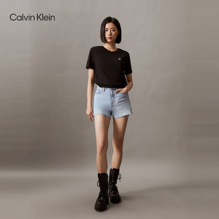 Calvin Klein Jeans24春夏女士时尚复古毛边高腰微弹牛仔短裤J223392 1AA-牛仔浅蓝 25