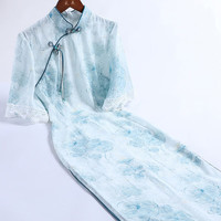 戚薇2024年清新改良旗袍年轻款荷叶袖新式日常可穿年轻款时尚 绿色 M