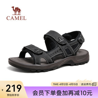 CAMEL 骆驼 2024夏季沙滩休闲凉鞋轻盈软弹舒适魔术贴男鞋 G14M263624 黑色 38