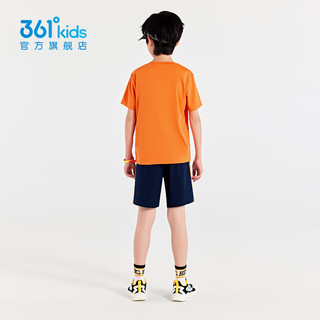 361°儿童童装男童篮球套装2024年夏季休闲时尚小中大童运动套装 妙可橙/深墨蓝 130cm