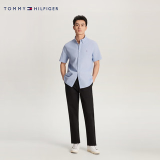 TOMMY HILFIGER【商务休闲】24春夏男牛津纺弹力净色修身短袖衬衫35328 浅蓝色C14 XL (：155-160斤)