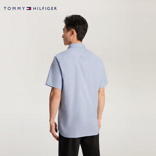 TOMMY HILFIGER【商务休闲】24春夏男牛津纺弹力净色修身短袖衬衫35328 浅蓝色C14 XL (：155-160斤)