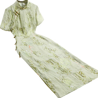 戚薇绿色改良高级旗袍优雅年轻款高端气质小清新素雅日常   绿色 S