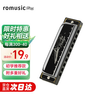 Romusic 10孔布鲁斯口琴成人儿童演奏款黑色C调