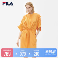 FILA 斐乐 Emerald斐乐女子连衣裙2022秋季新款宽松收腰中袖裙子连身裙