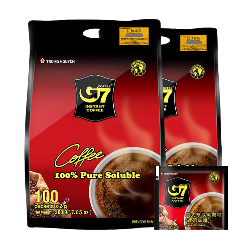 G7 COFFEE 越南进口中原G7纯黑速溶咖啡无蔗糖美式黑咖啡 200g*2袋装