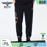 BOY LONDON24夏男女同款针织长裤侧边印花烫金抽绳潮牌束脚裤N15961 黑色 M