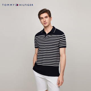 TOMMY HILFIGER【条纹拼接】24春夏男纯棉珠地网眼宽松POLO衫X02830 藏青白条纹DW5 XL （：165-180斤）