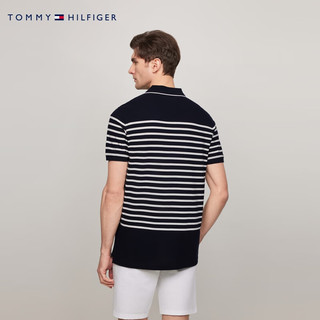 TOMMY HILFIGER【条纹拼接】24春夏男纯棉珠地网眼宽松POLO衫X02830 藏青白条纹DW5 XL （：165-180斤）