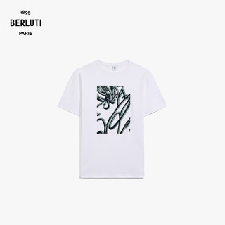 BERLUTI【24年春夏】麂皮效果Scritto图纹男士短袖T恤衫 亮白色 M