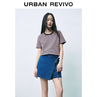 URBAN REVIVO UR2024夏季女装时尚休闲撞色条纹纯棉圆领短袖T恤UWU440050 水粉条纹 XS