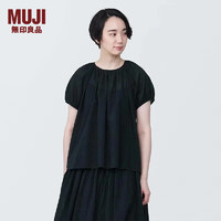 无印良品（MUJI）  女式 强捻 短袖罩衫 女士衬衫衬衣内搭夏季款纯棉全棉 BC2J8C4S 黑色 M 160/84A