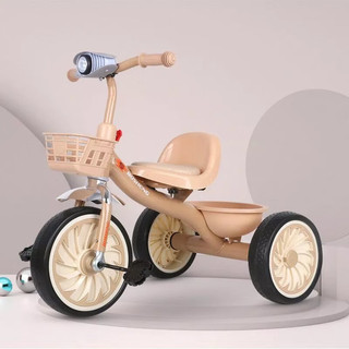 管兔儿童三轮车脚踏车2-6岁大号单车宝宝儿童推车自行车小孩推车 卡奇色+带灯光音乐