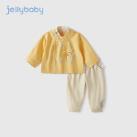 JELLYBABY唐装男童春季宝宝中国风两件套衣服2小童春装汉服3儿童套装春秋款 黄色 90CM