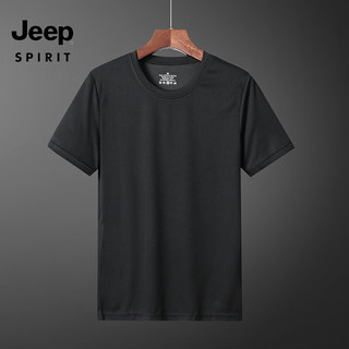 JEEP SPIRIT 吉普JEEP 夏季透气轻薄款运动T恤男百搭简约纯色款短袖T恤 ZT2019 黑色 L