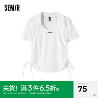 森马（Semir）POLO衫女短款小心机抽绳上衣紧身显瘦夏季简约字母套头衫百搭 本白10102 160/84A/M