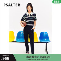 诗篇（PSALTER）专选2024夏学院风条纹松紧腰收脚针织运动裤休闲裤 藏蓝 36