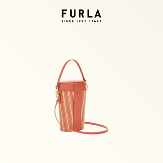 芙拉（FURLA）FURLA芙拉NET织拼接女士迷你竖版水桶包 肉桂花色