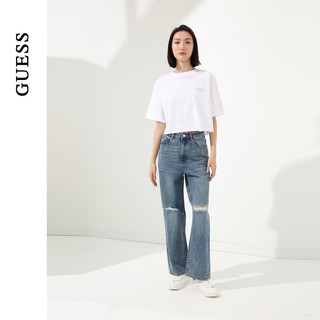 GUESS【李孝利同款】24年夏季男女同款纯色简约时尚经典短袖T恤 WHT-白色 XS