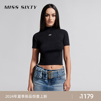 MISS SIXTY2024春季桑蚕丝针织衫女半高领正肩显瘦修身打底衫 黑色 XS