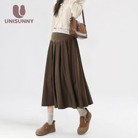 unisunny半身裙2024春夏中长款托腹不显怀休闲裙小香风装 卡其色 M