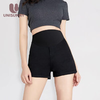 unisunny短裤夏季外穿薄款小个子时尚托腹打底裤牛仔裤装裤子 高腰净边款-黑色 XL