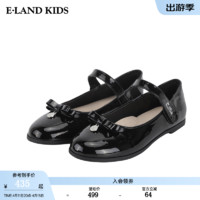 E·LAND KIDS童装2024年春夏女童复古圆头蝴蝶结低跟单鞋 Black黑色/19 215mm