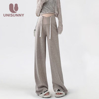 unisunny糯米裤春秋款外穿休闲宽松阔腿裤抽绳拖地低腰无托腹裤子 浅咖色 L